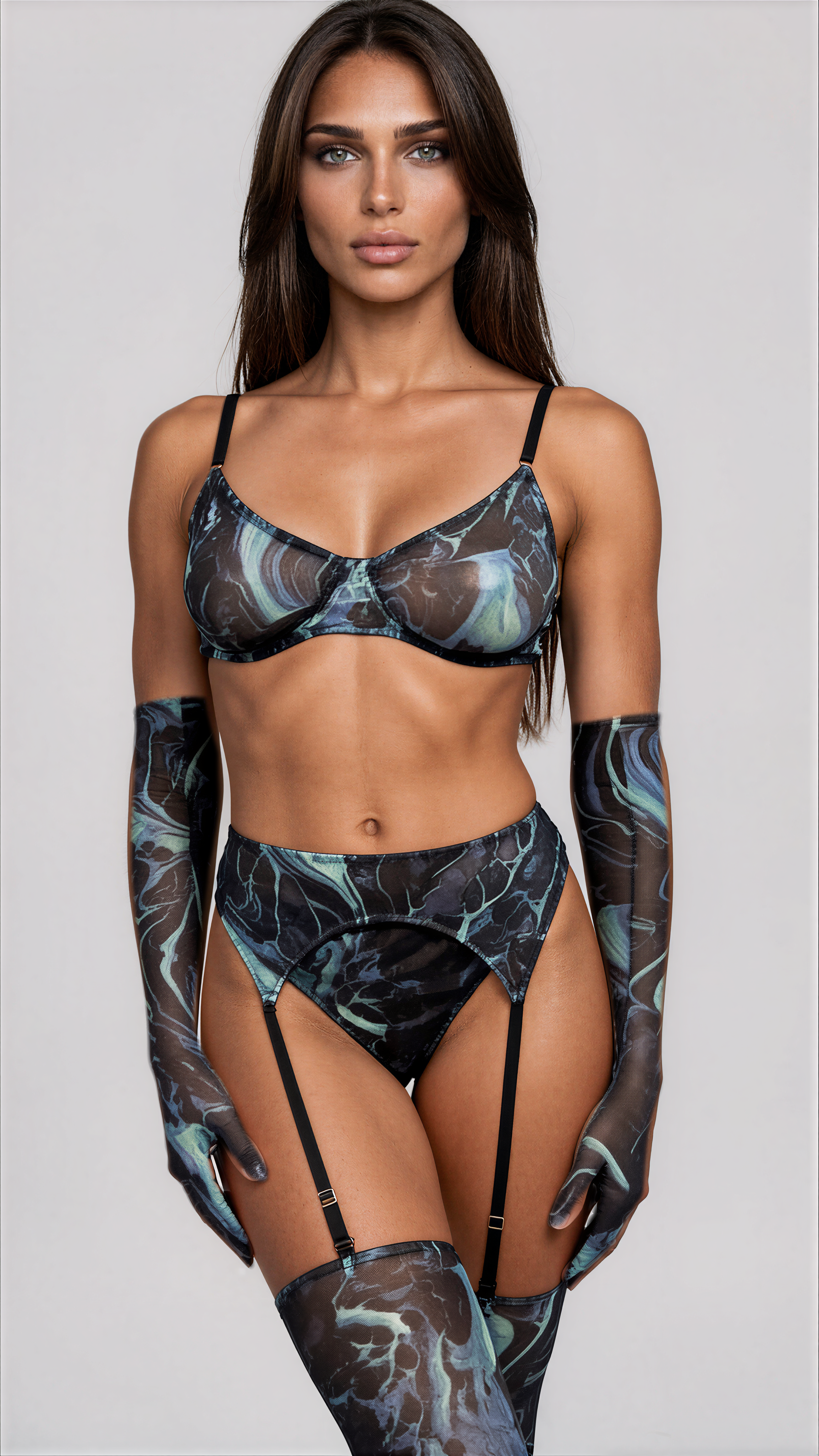 Valérie 5-Piece Tie-Dye Lace Lingerie Set